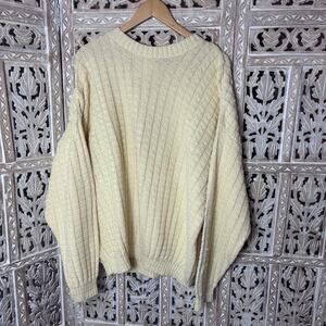 Vtg Tony Lambert Butter Yellow Grandpa Sweater Fisherman XL 100% Cotton 90s USA